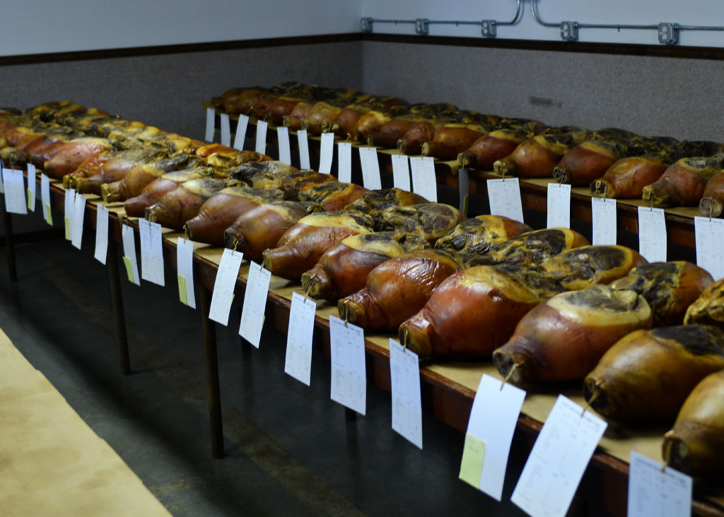 Hams entered for competition wait in the judging room